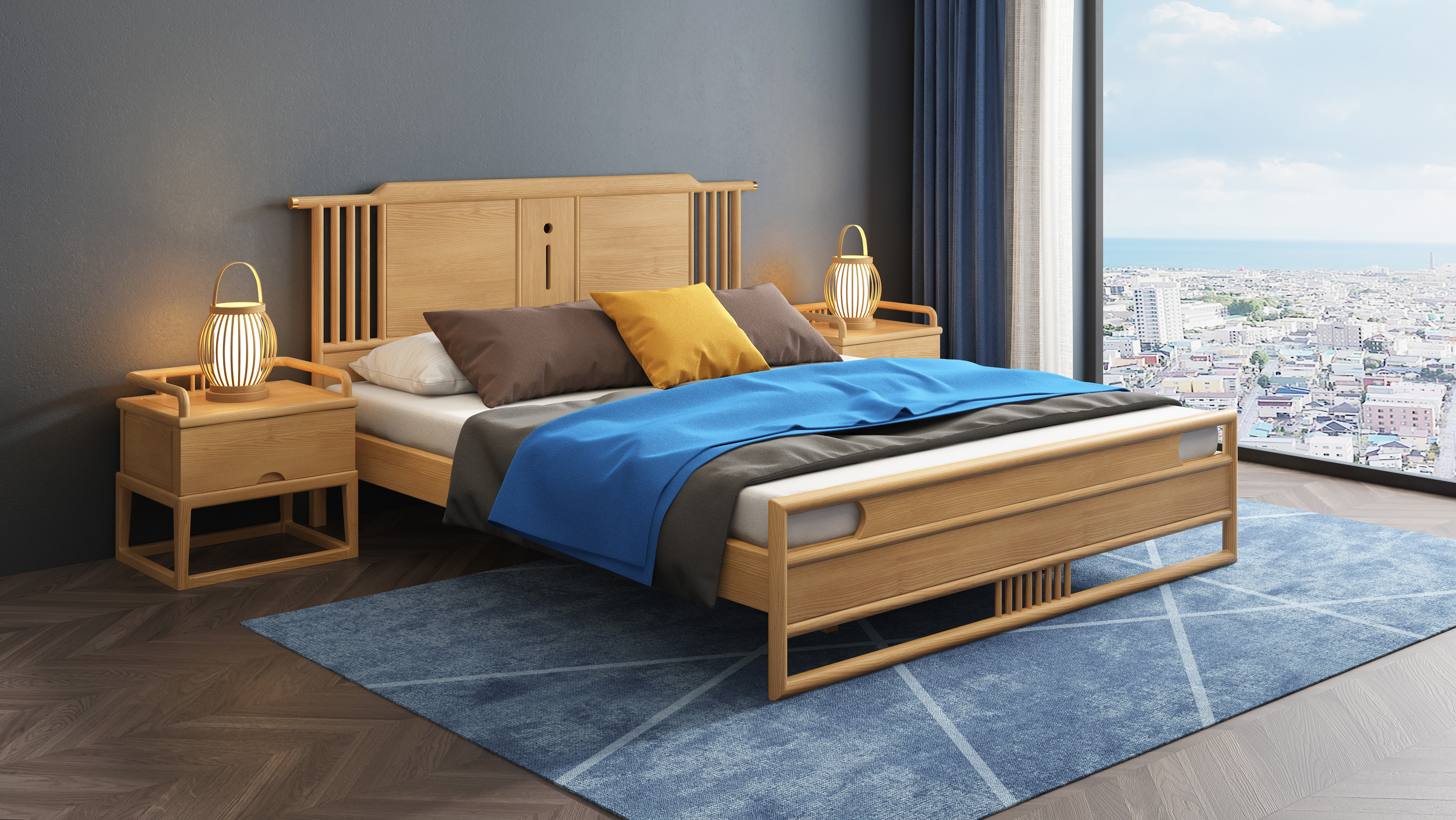 Chinese solid wood bed，Chinese furniture，Furniture modeling and rendering tutorial，Home Furnishing，furniture design ，product design，Product modeling and rendering animation tutorial，Antique Valley fragrance，