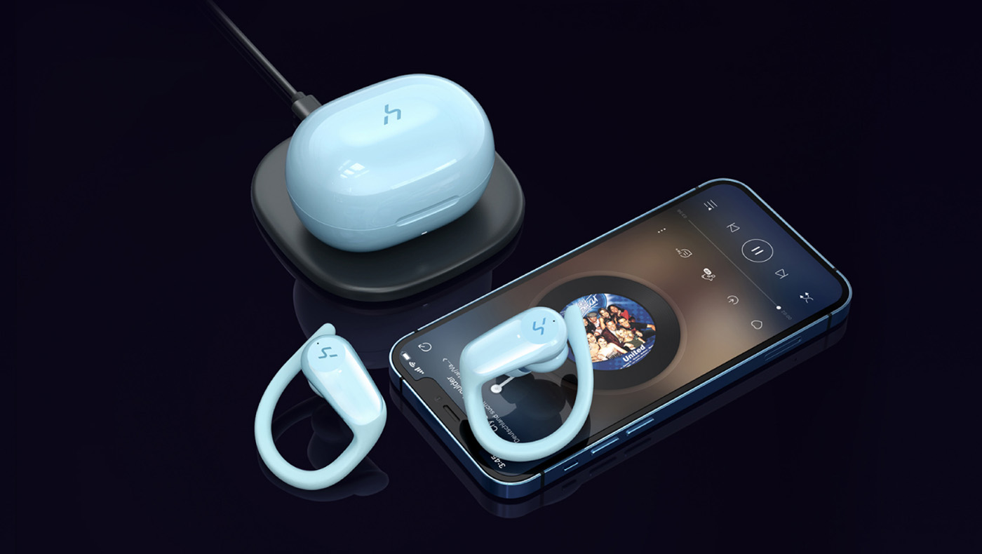 industrial design，Bluetooth headset，Wireless charging，Ear hanging type earphone，3C digital，Cloud nest，Designed，NOT，