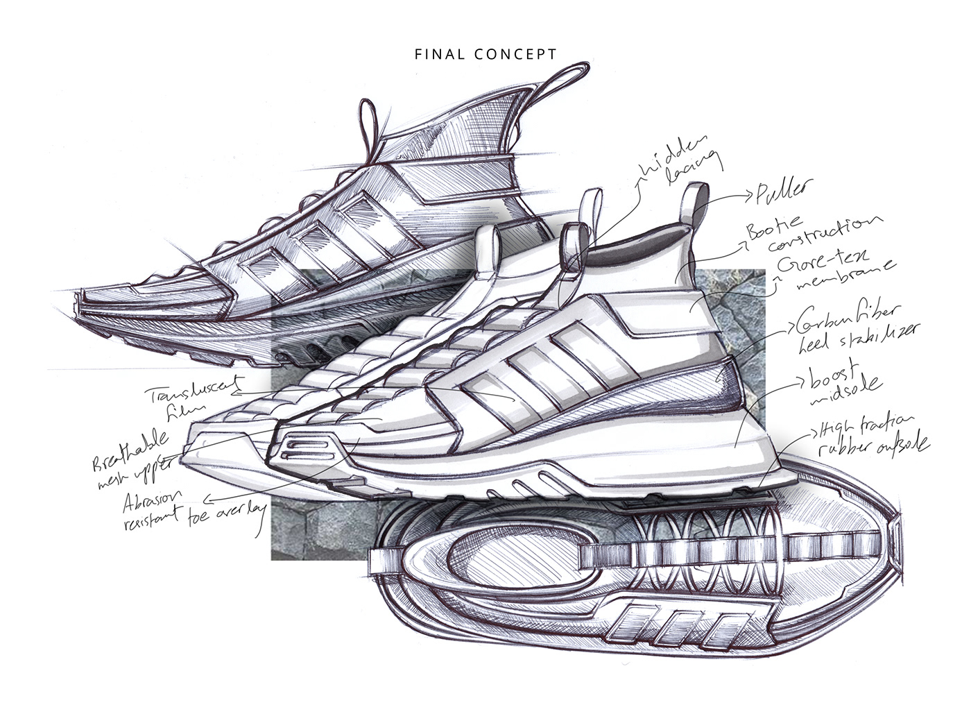 Adidas，shoes，shock absorption，Hand drawn，