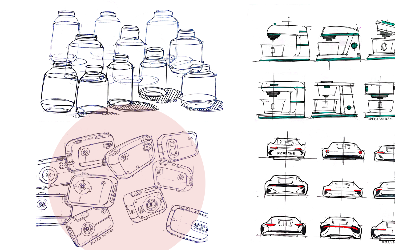 Product hand drawing exercise，Industrial product design，Hand drawn punch in series，2021 summary，