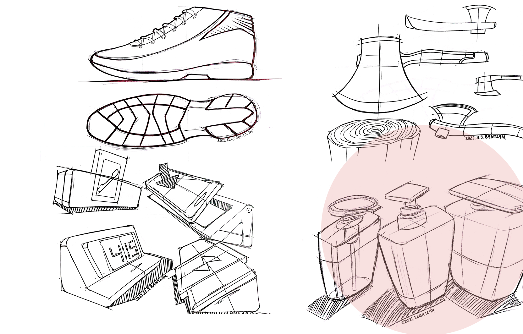 Product hand drawing exercise，Industrial product design，Hand drawn punch in series，2021 summary，