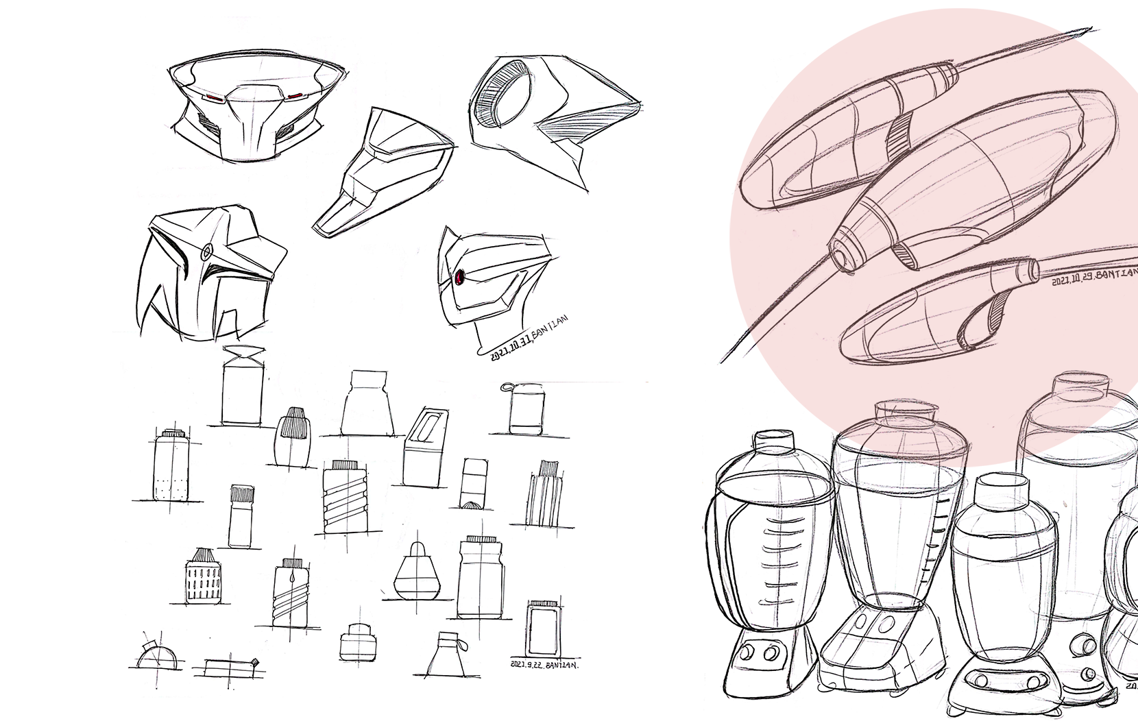Product hand drawing exercise，Industrial product design，Hand drawn punch in series，2021 summary，