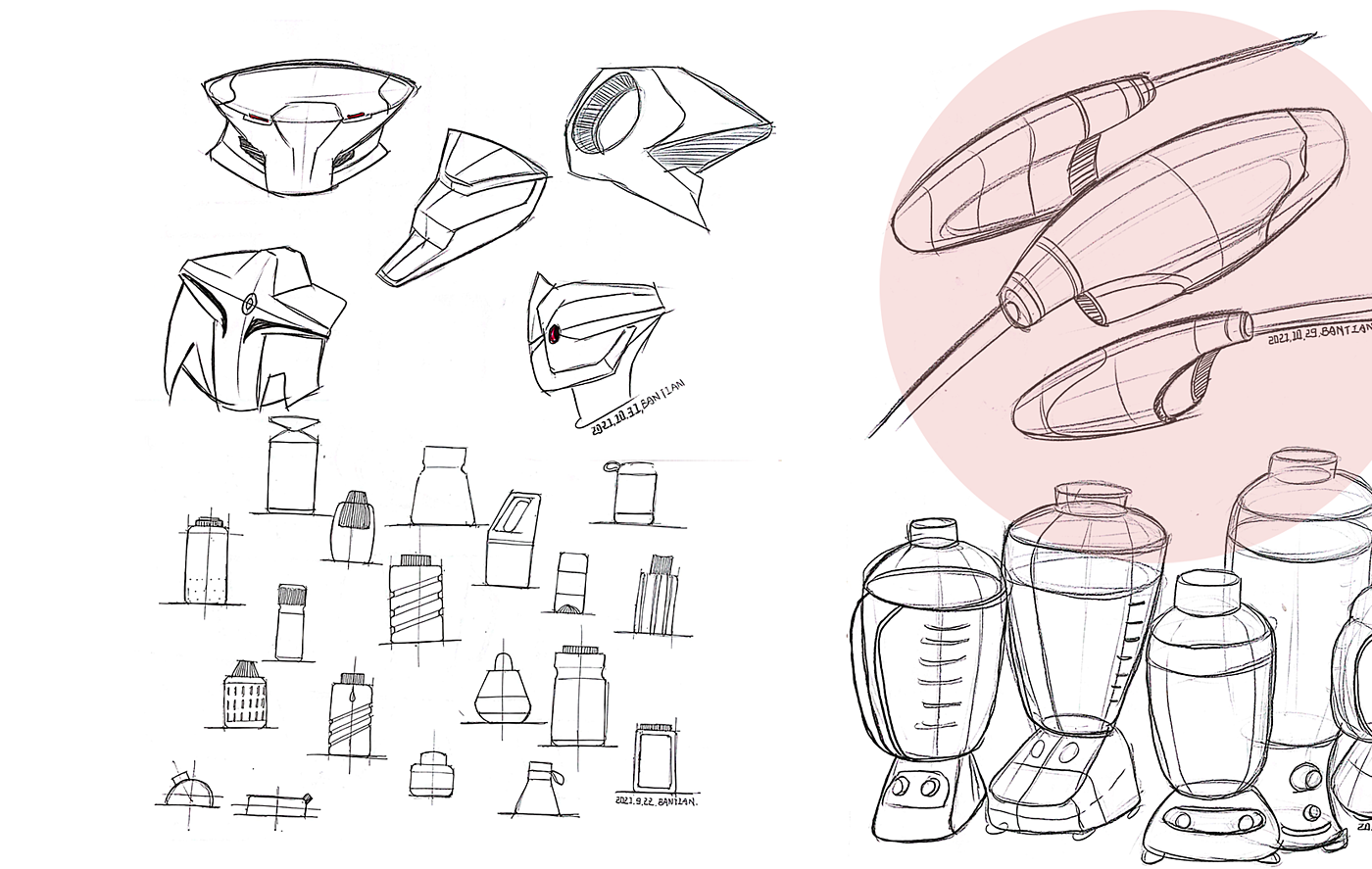 产品手绘练习，工业产品设计，手绘打卡系列，2021年总结，