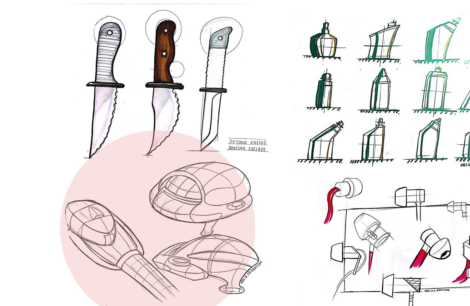 Product hand drawing exercise，Industrial product design，Hand drawn punch in series，2021 summary，