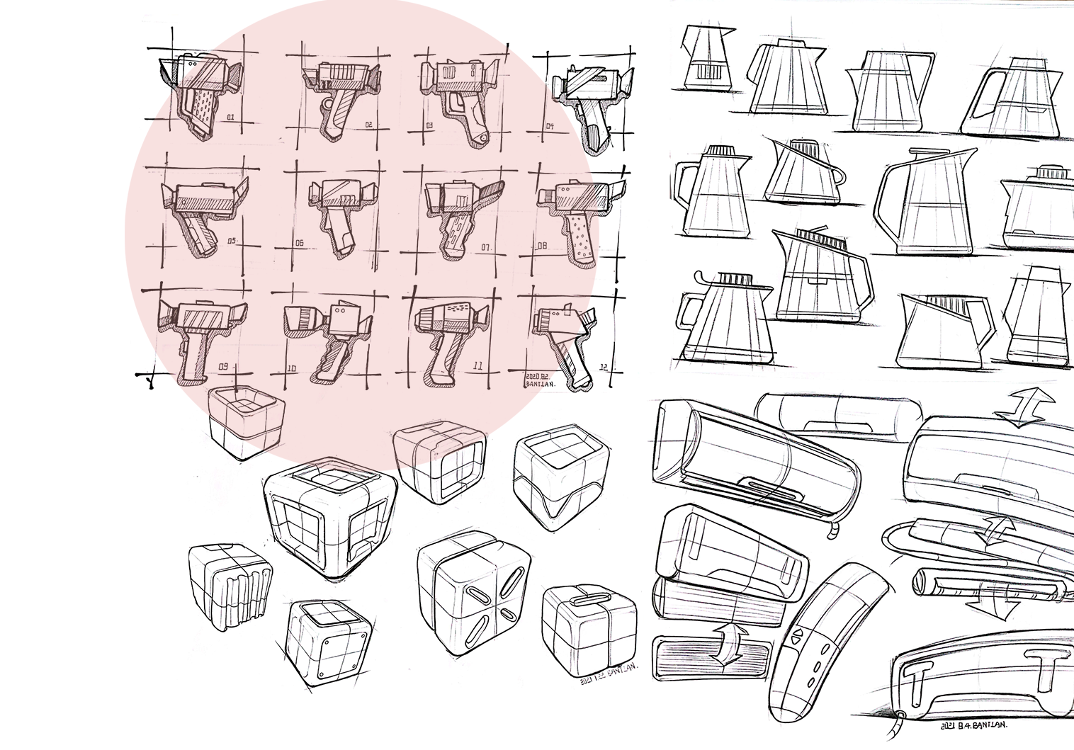 Product hand drawing exercise，Industrial product design，Hand drawn punch in series，2021 summary，