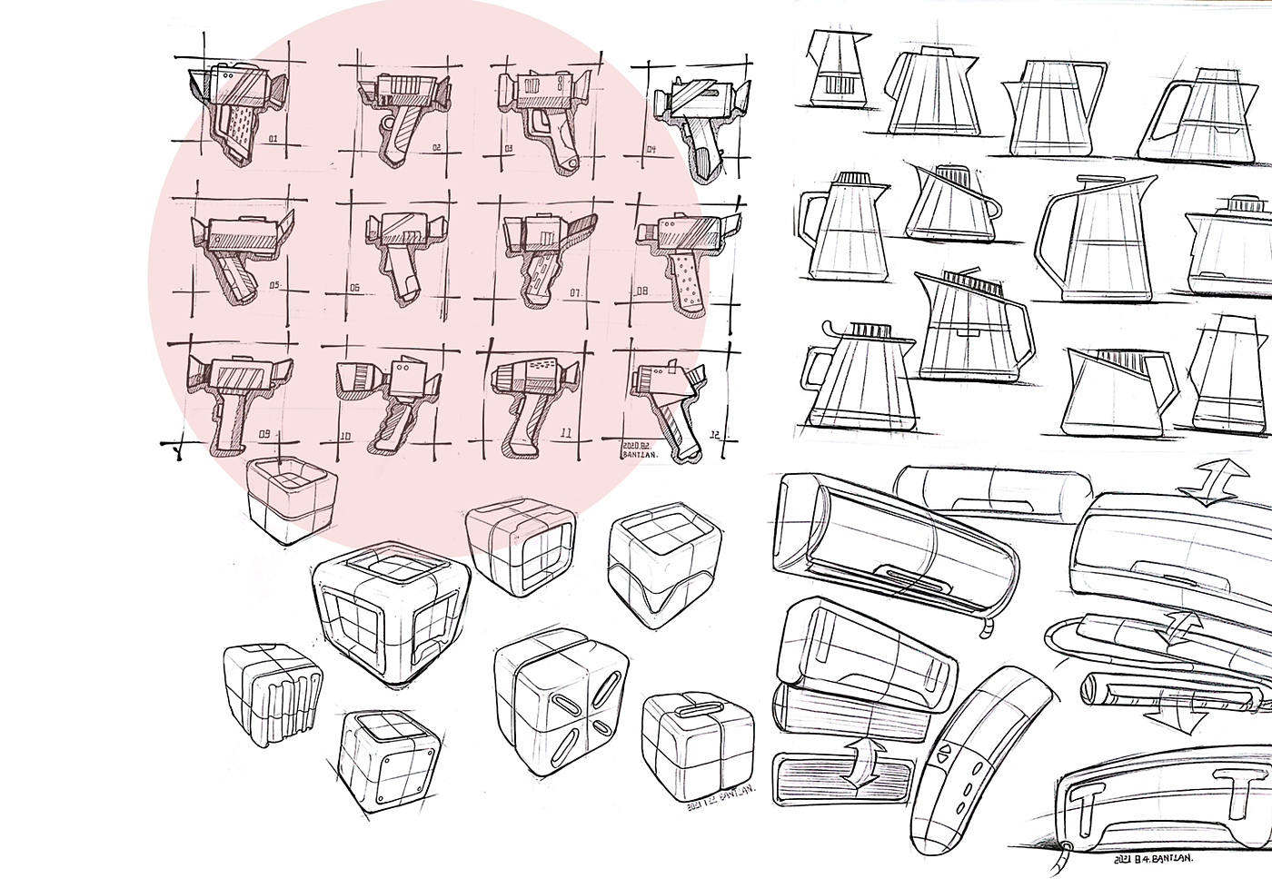Product hand drawing exercise，Industrial product design，Hand drawn punch in series，2021 summary，