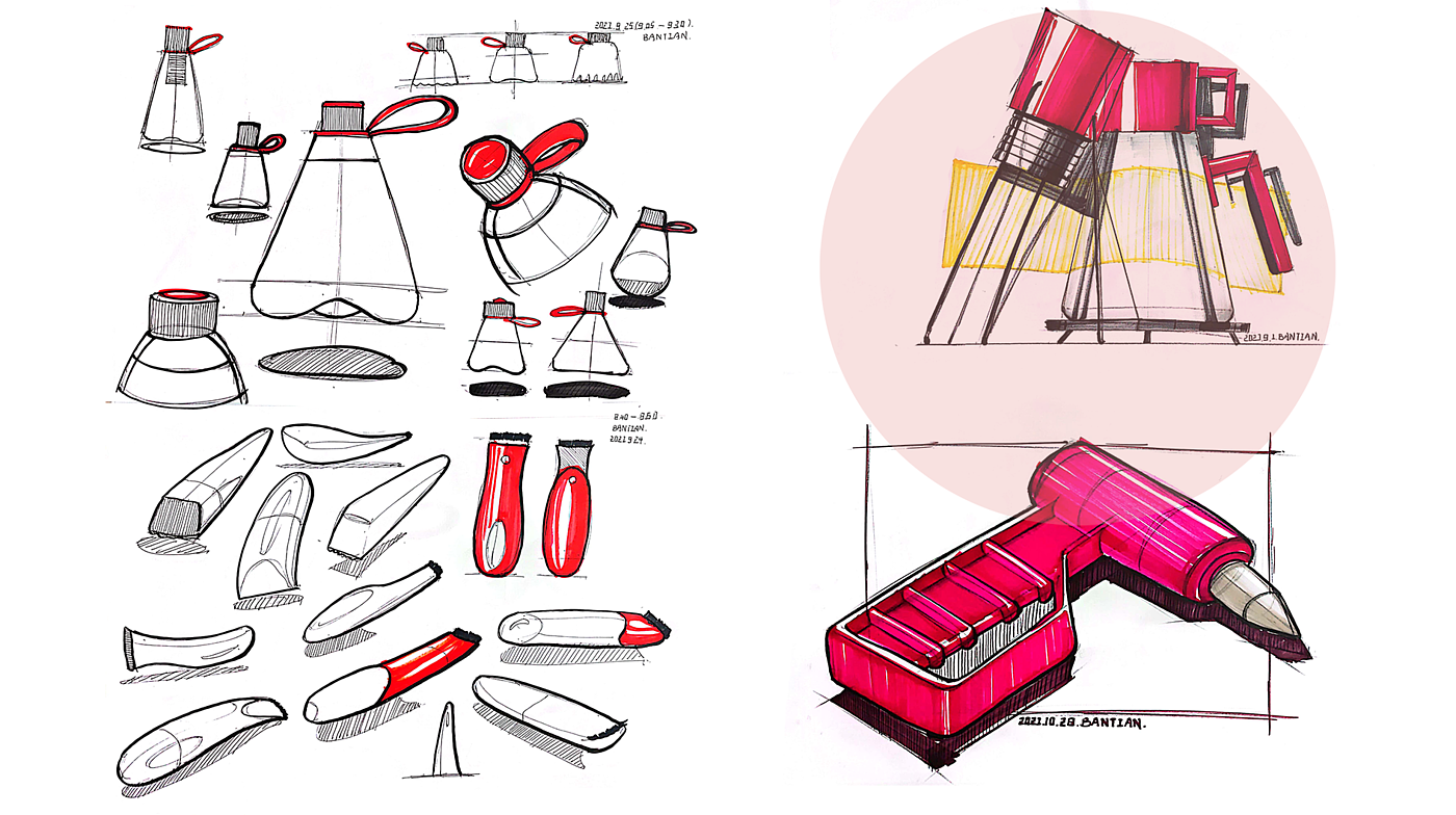 Product hand drawing exercise，Industrial product design，Hand drawn punch in series，2021 summary，