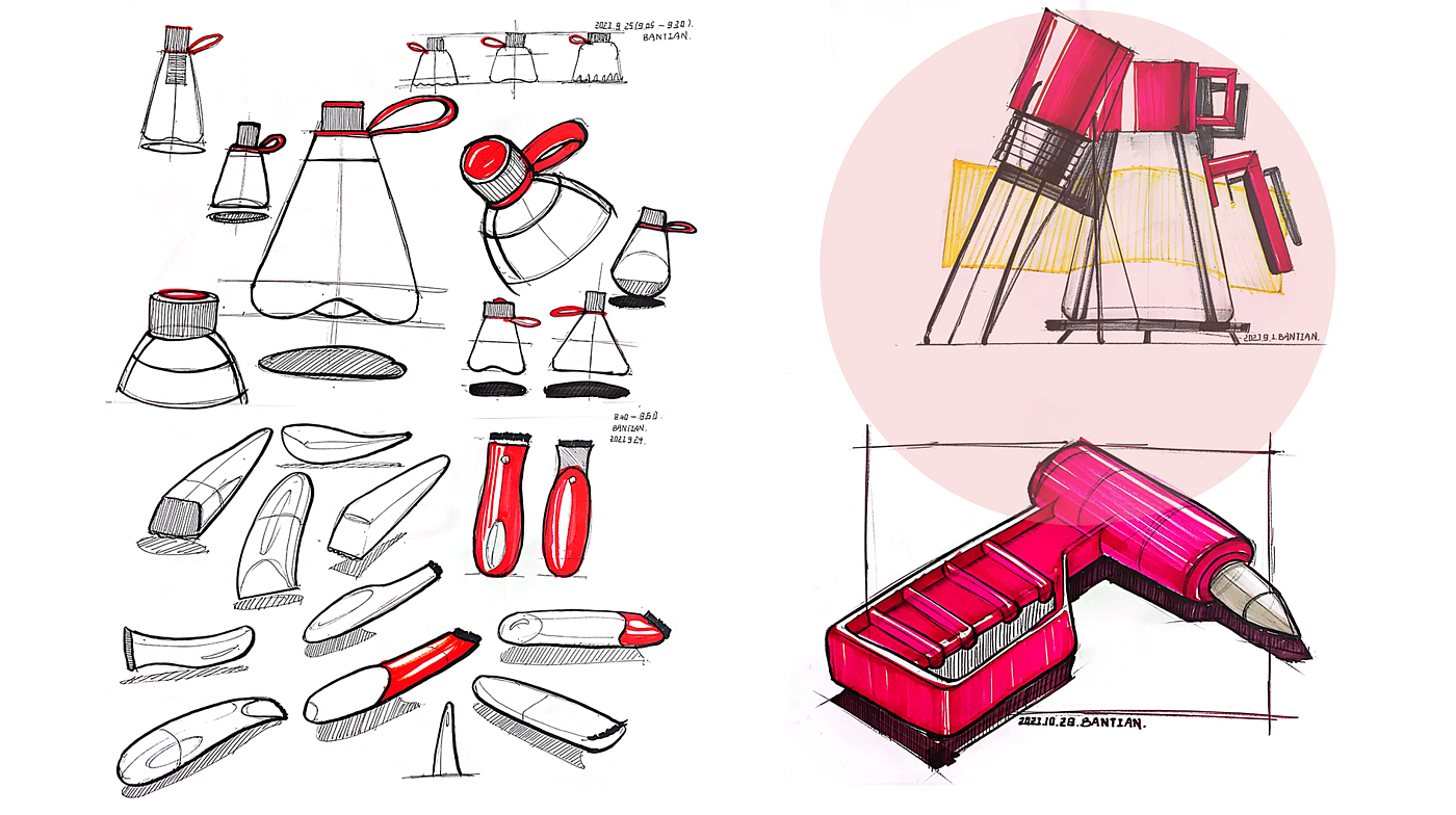 产品手绘练习，工业产品设计，手绘打卡系列，2021年总结，