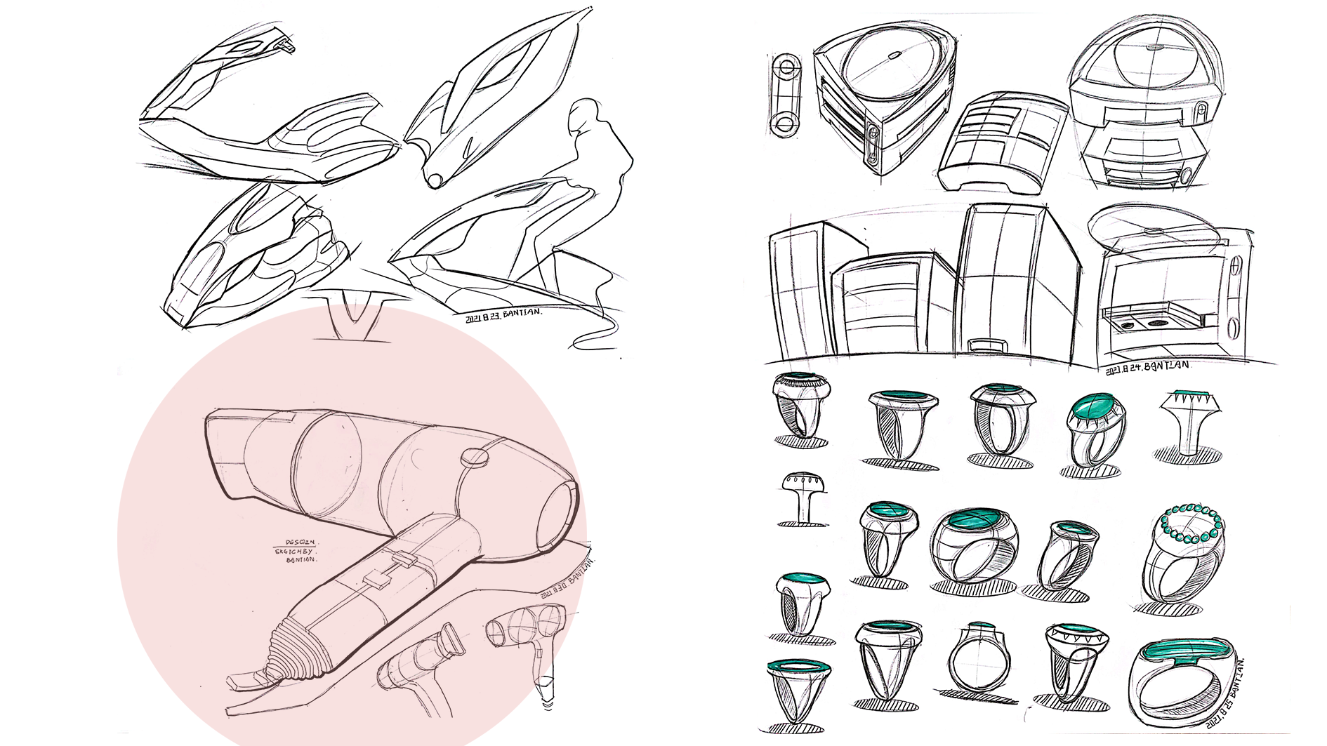 Product hand drawing exercise，Industrial product design，Hand drawn punch in series，2021 summary，