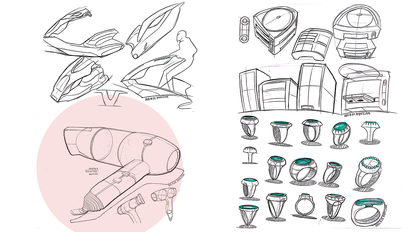 Product hand drawing exercise，Industrial product design，Hand drawn punch in series，2021 summary，