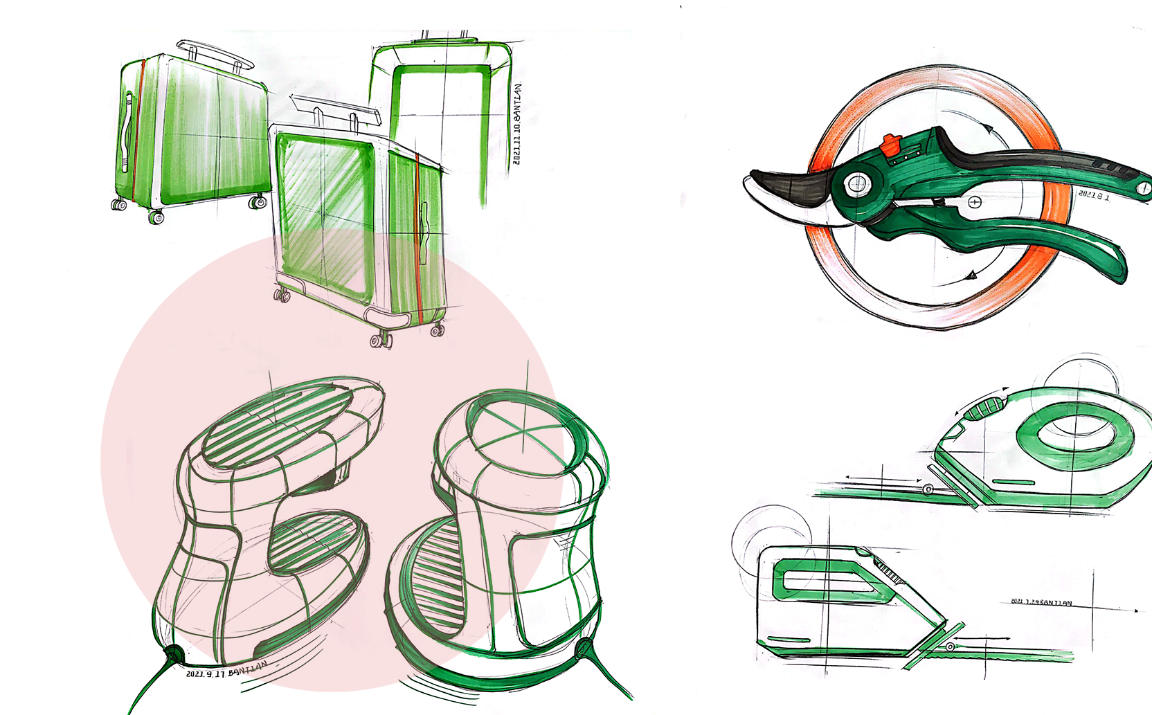 Product hand drawing exercise，Industrial product design，Hand drawn punch in series，2021 summary，