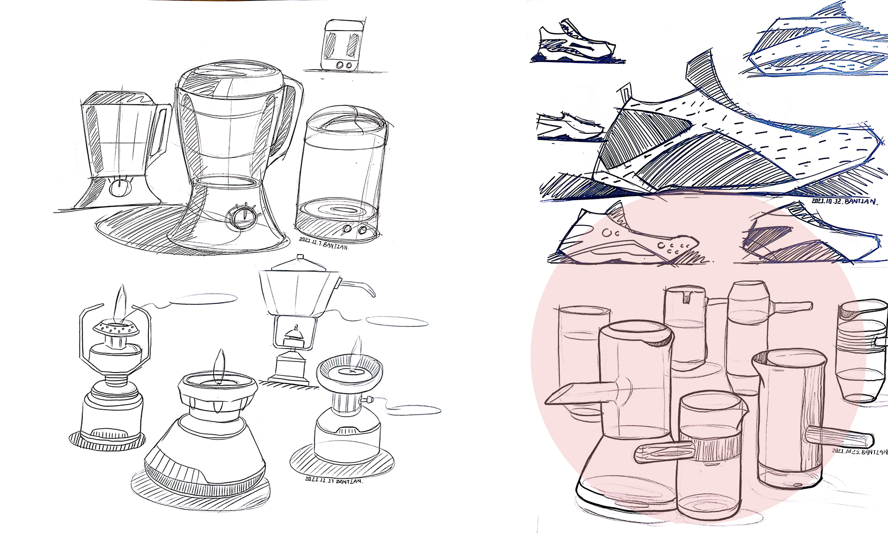 Product hand drawing exercise，Industrial product design，Hand drawn punch in series，2021 summary，