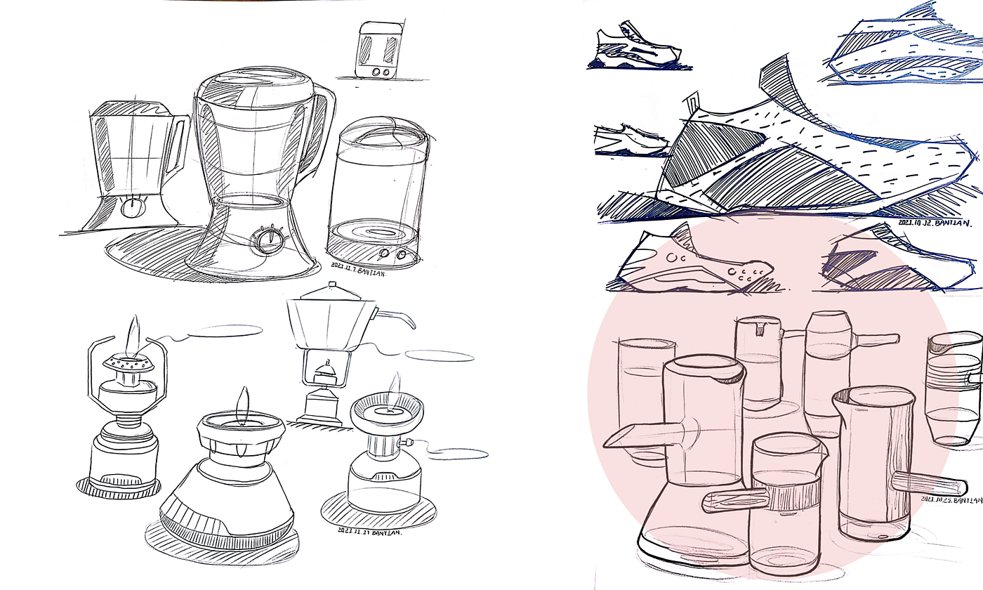 Product hand drawing exercise，Industrial product design，Hand drawn punch in series，2021 summary，