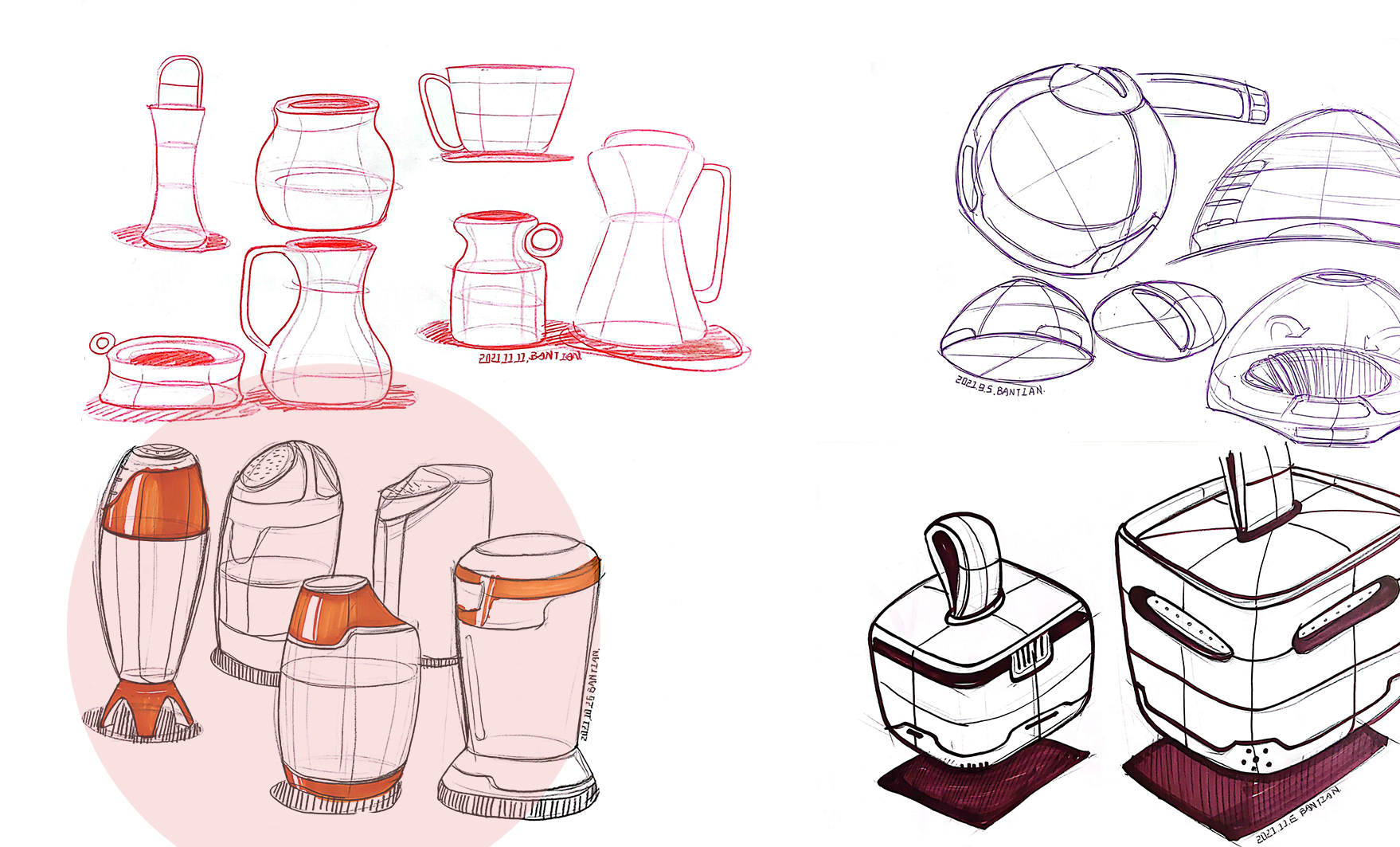 Product hand drawing exercise，Industrial product design，Hand drawn punch in series，2021 summary，