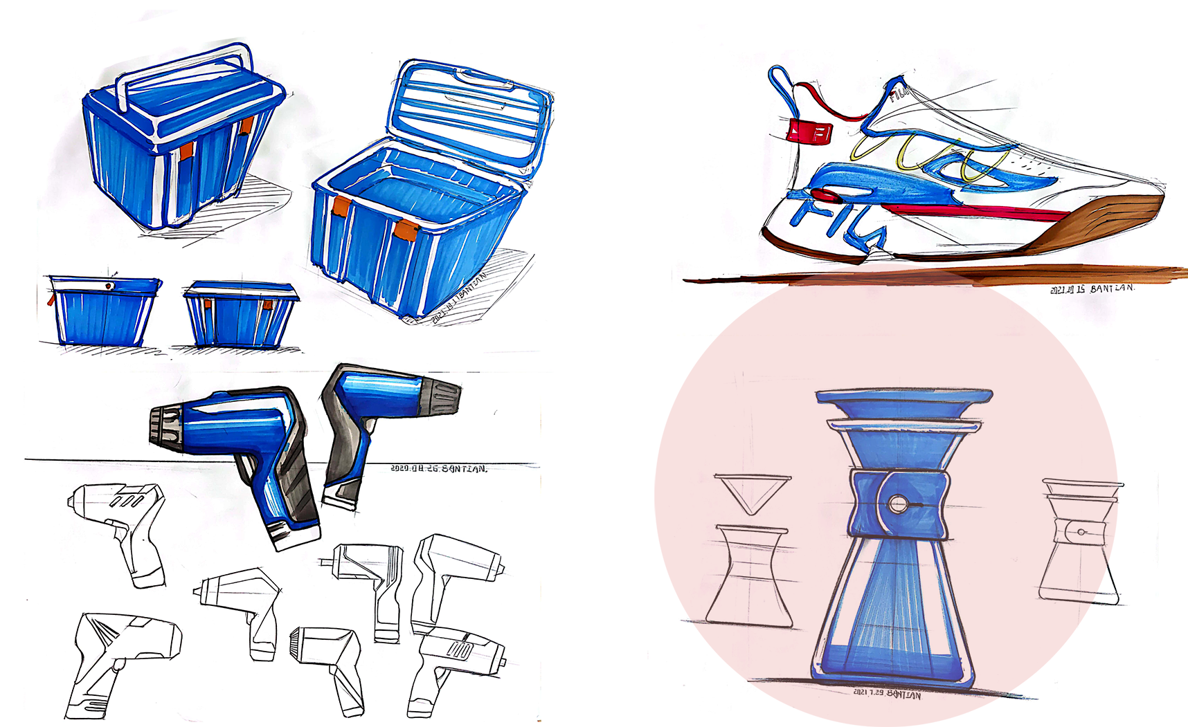 Product hand drawing exercise，Industrial product design，Hand drawn punch in series，2021 summary，