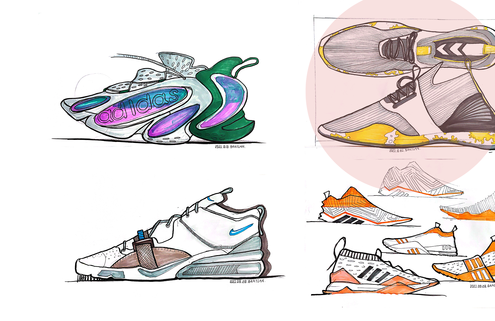 Product hand drawing exercise，Industrial product design，Hand drawn punch in series，2021 summary，