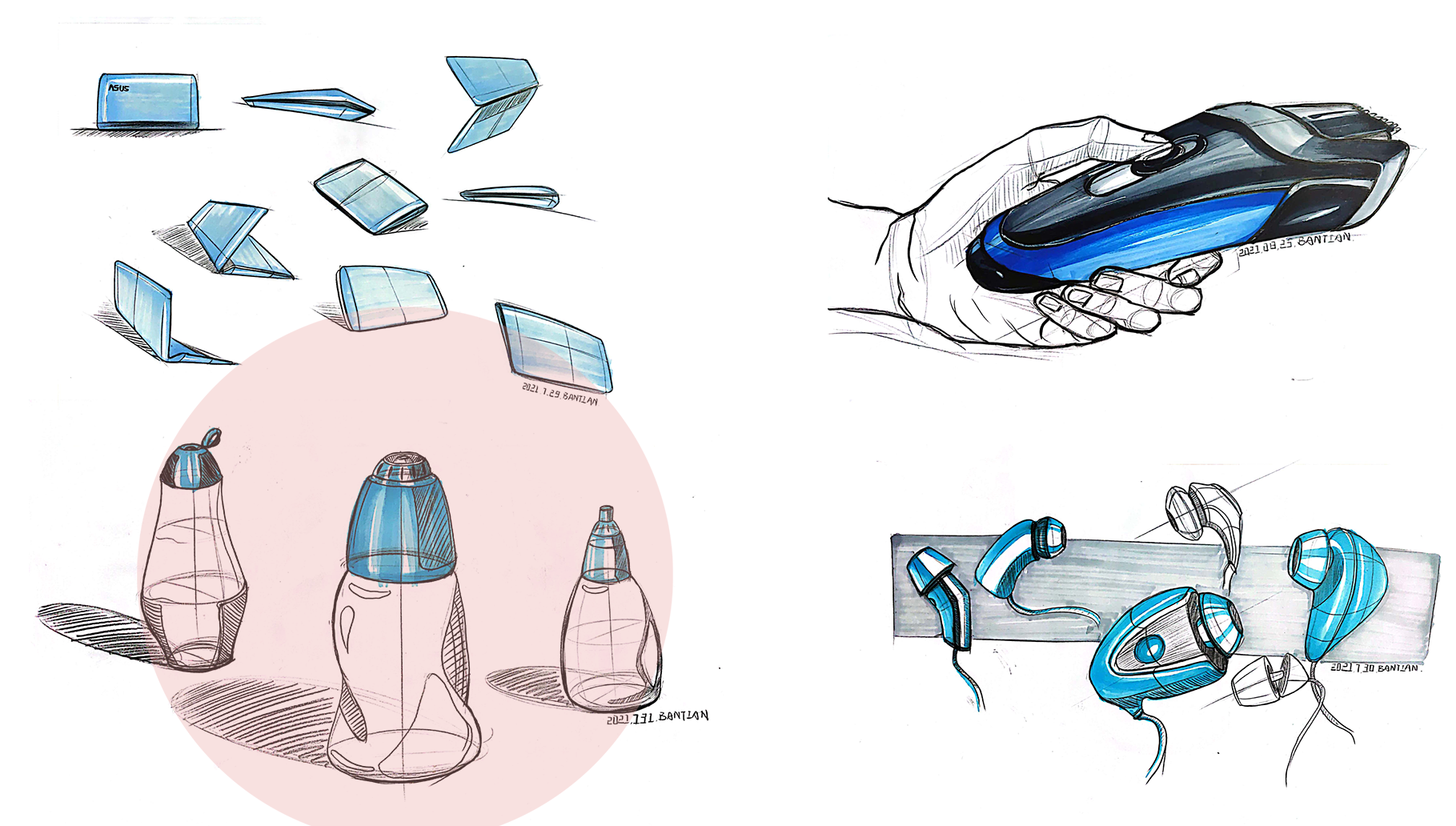 Product hand drawing exercise，Industrial product design，Hand drawn punch in series，2021 summary，