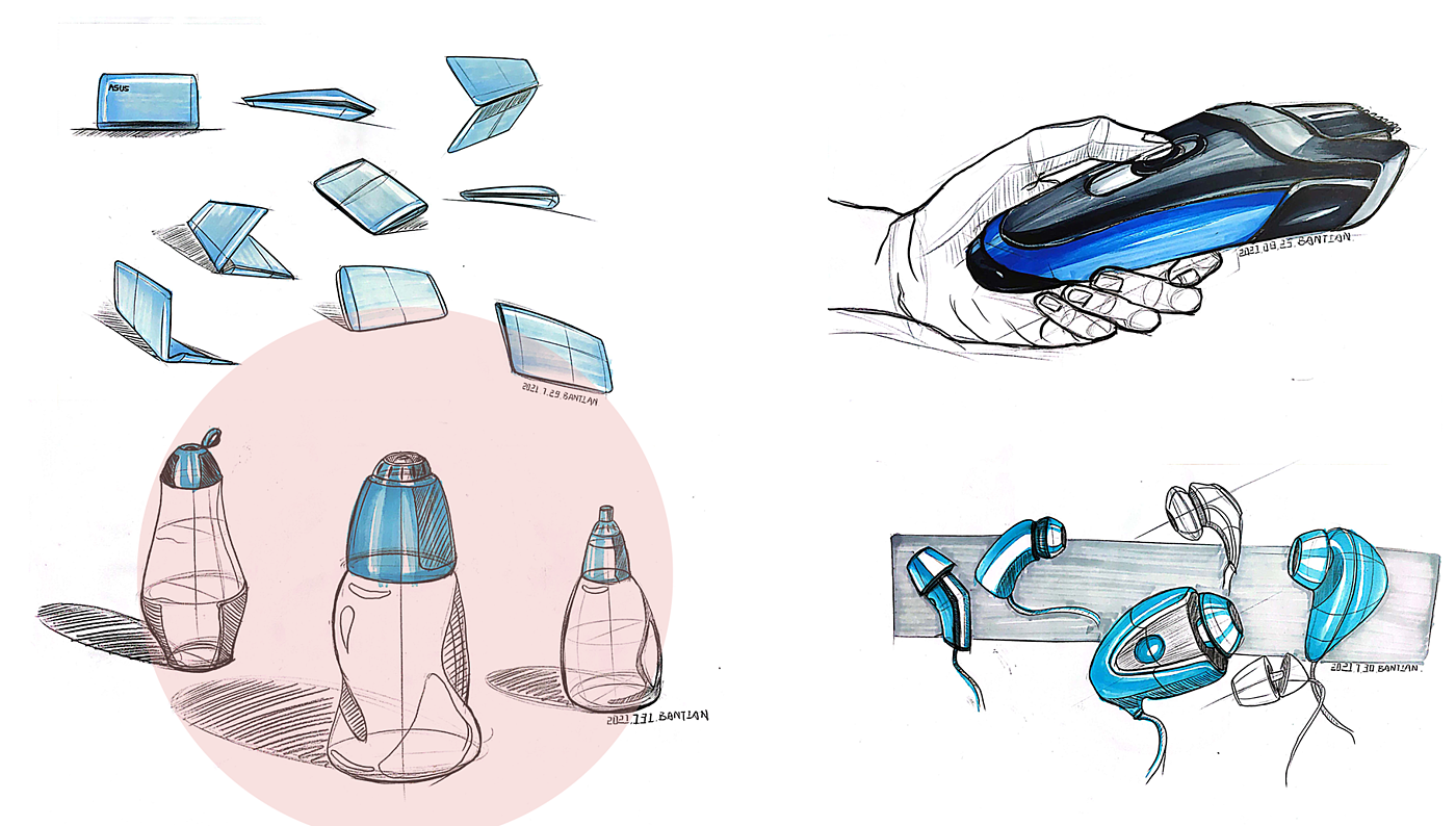 产品手绘练习，工业产品设计，手绘打卡系列，2021年总结，