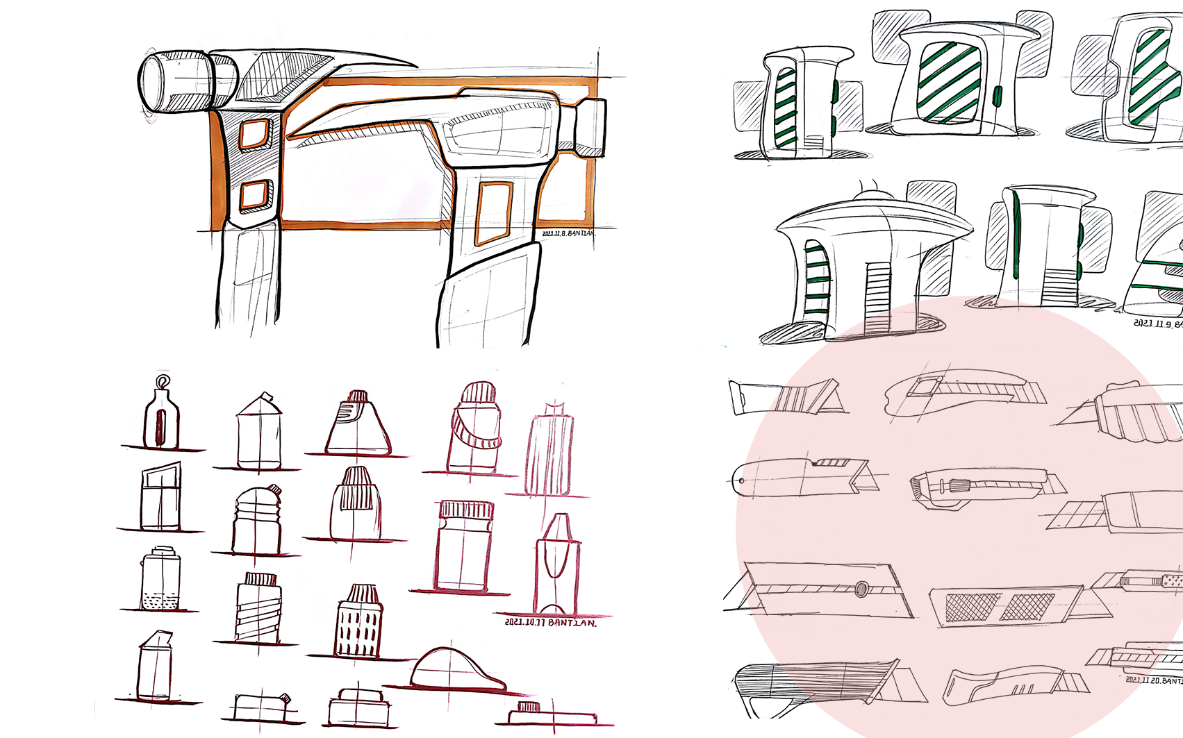 Product hand drawing exercise，Industrial product design，Hand drawn punch in series，2021 summary，