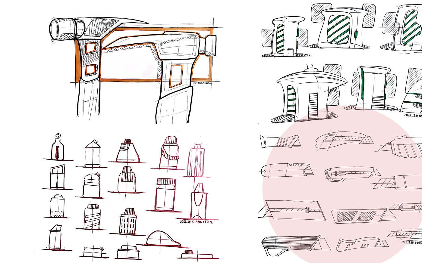 Product hand drawing exercise，Industrial product design，Hand drawn punch in series，2021 summary，