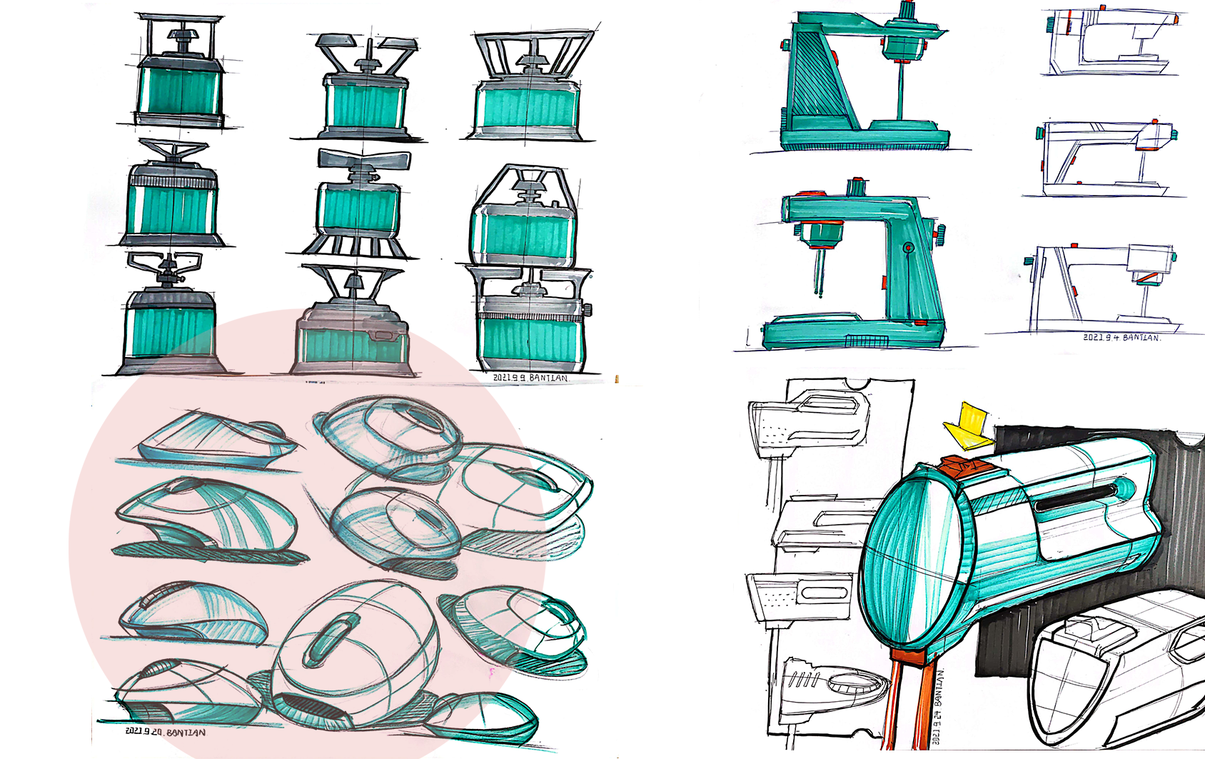 Product hand drawing exercise，Industrial product design，Hand drawn punch in series，2021 summary，