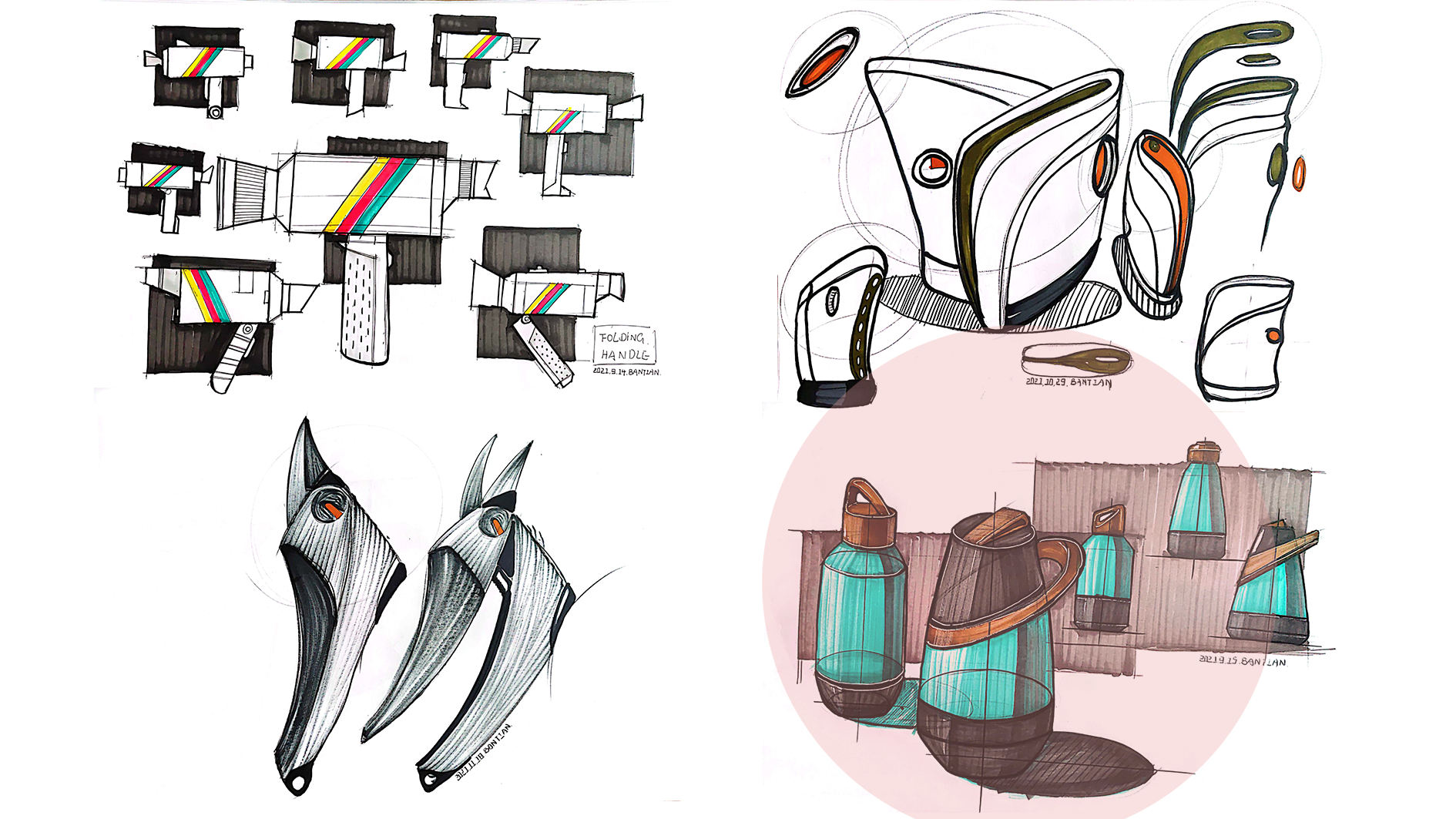 Product hand drawing exercise，Industrial product design，Hand drawn punch in series，2021 summary，