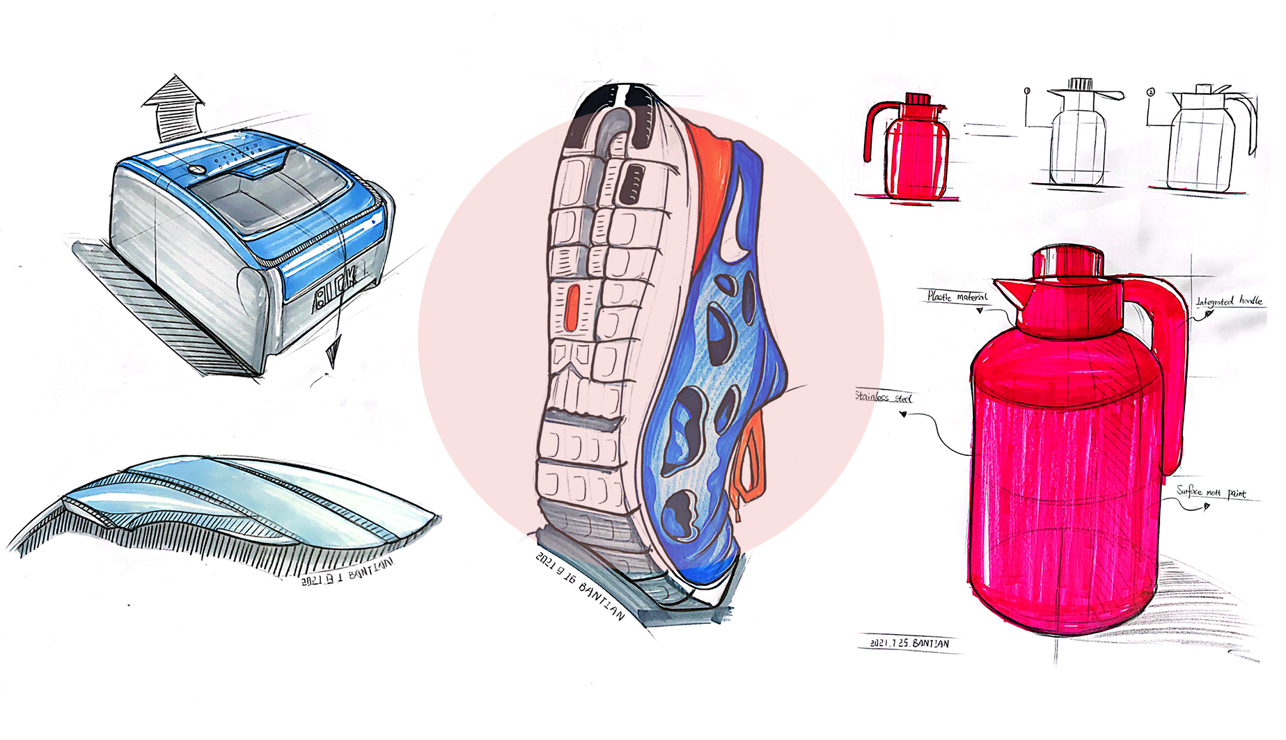 Product hand drawing exercise，Industrial product design，Hand drawn punch in series，2021 summary，