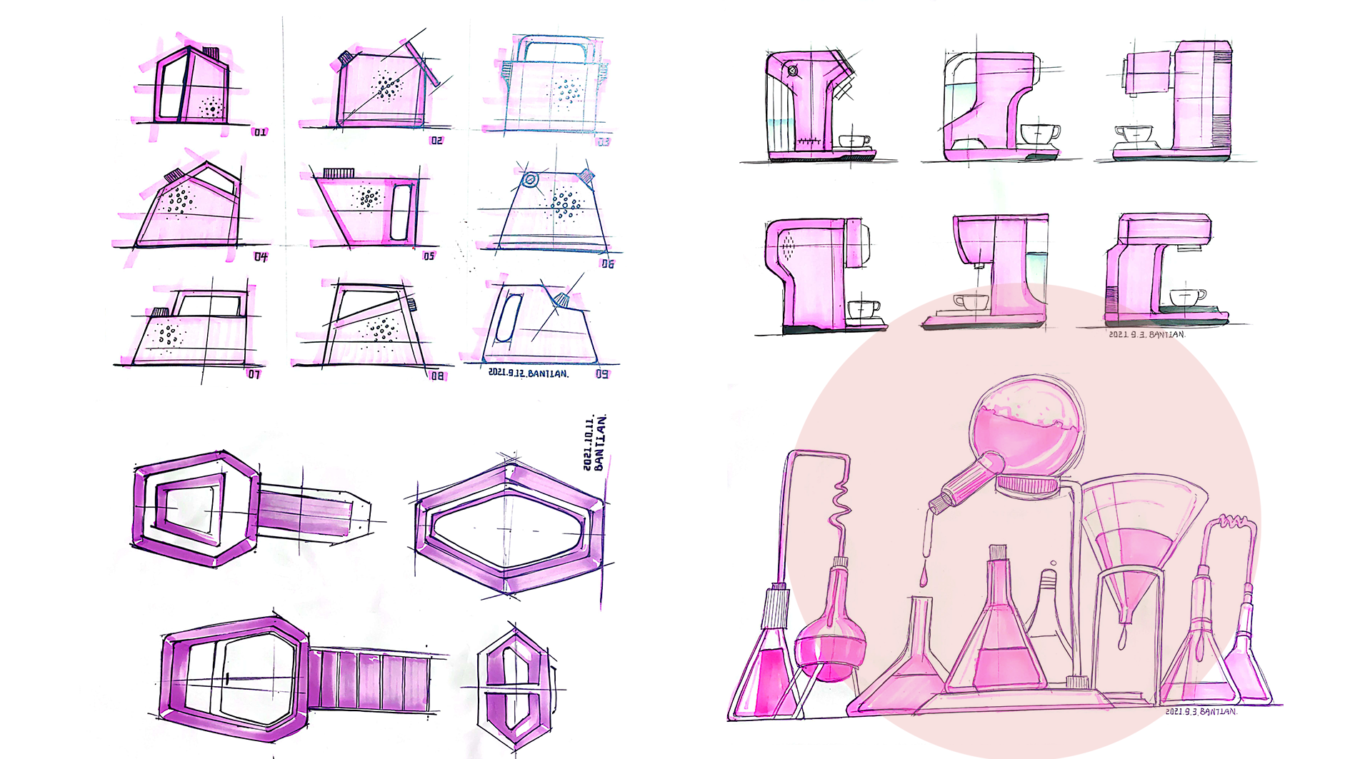 Product hand drawing exercise，Industrial product design，Hand drawn punch in series，2021 summary，