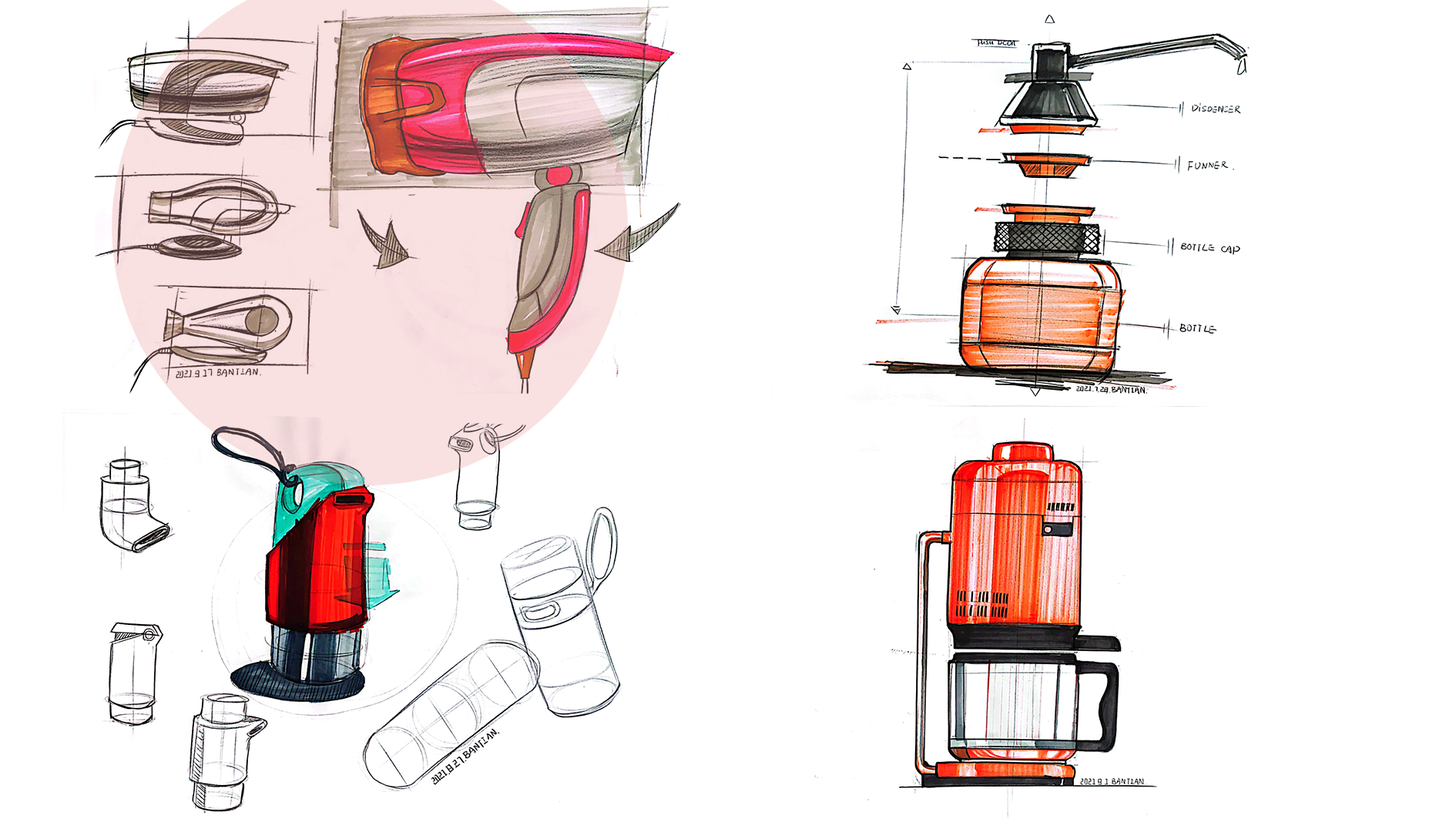 Product hand drawing exercise，Industrial product design，Hand drawn punch in series，2021 summary，