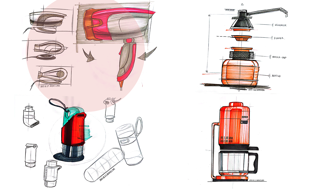 产品手绘练习，工业产品设计，手绘打卡系列，2021年总结，