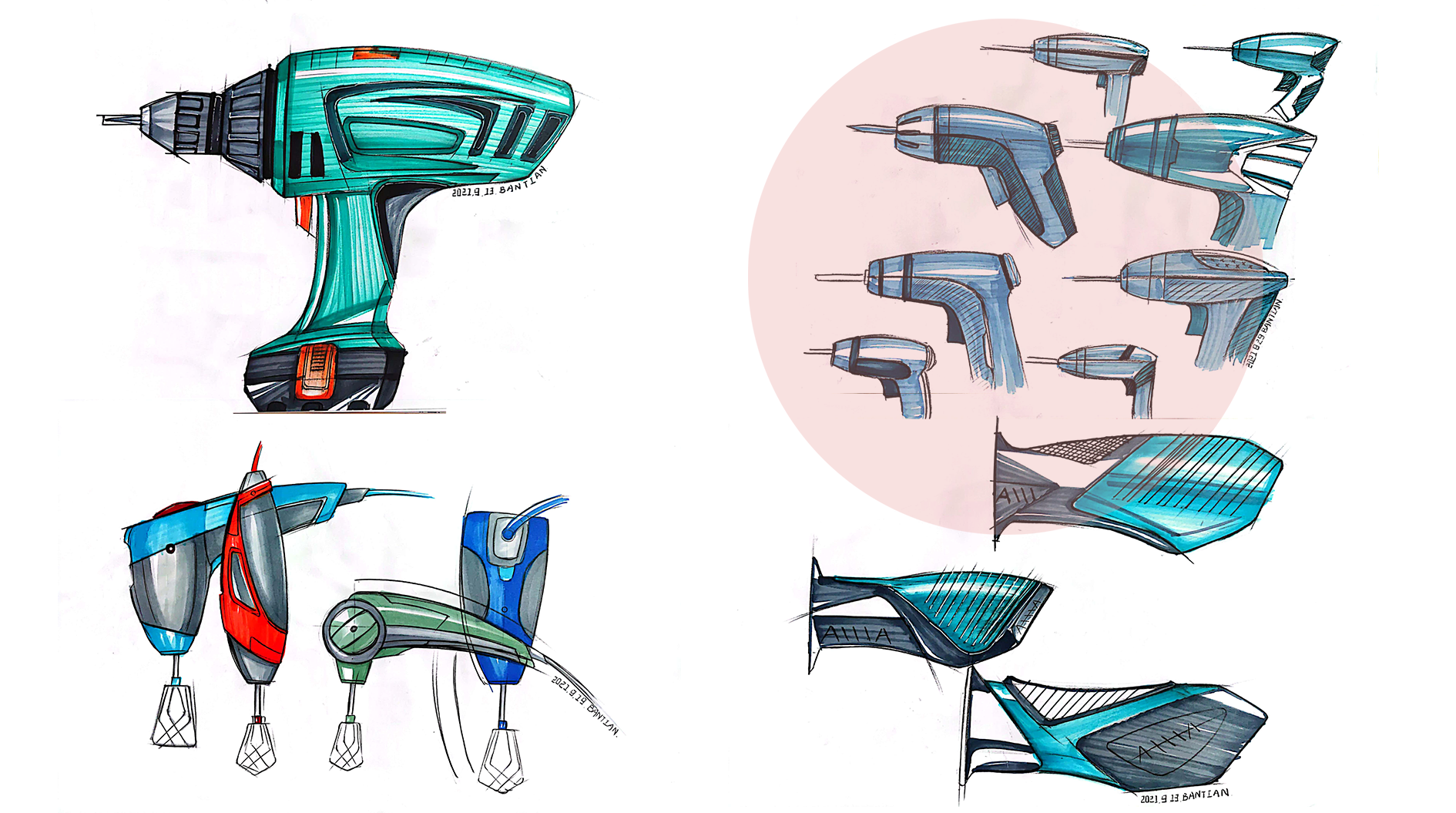 Product hand drawing exercise，Industrial product design，Hand drawn punch in series，2021 summary，