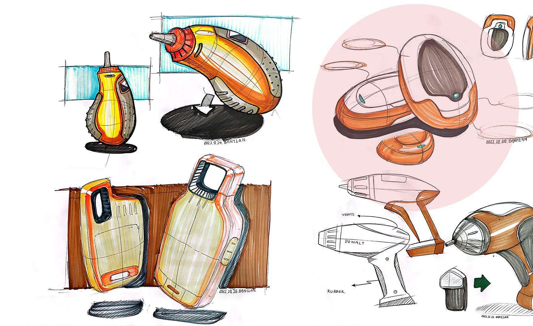 Product hand drawing exercise，Industrial product design，Hand drawn punch in series，2021 summary，
