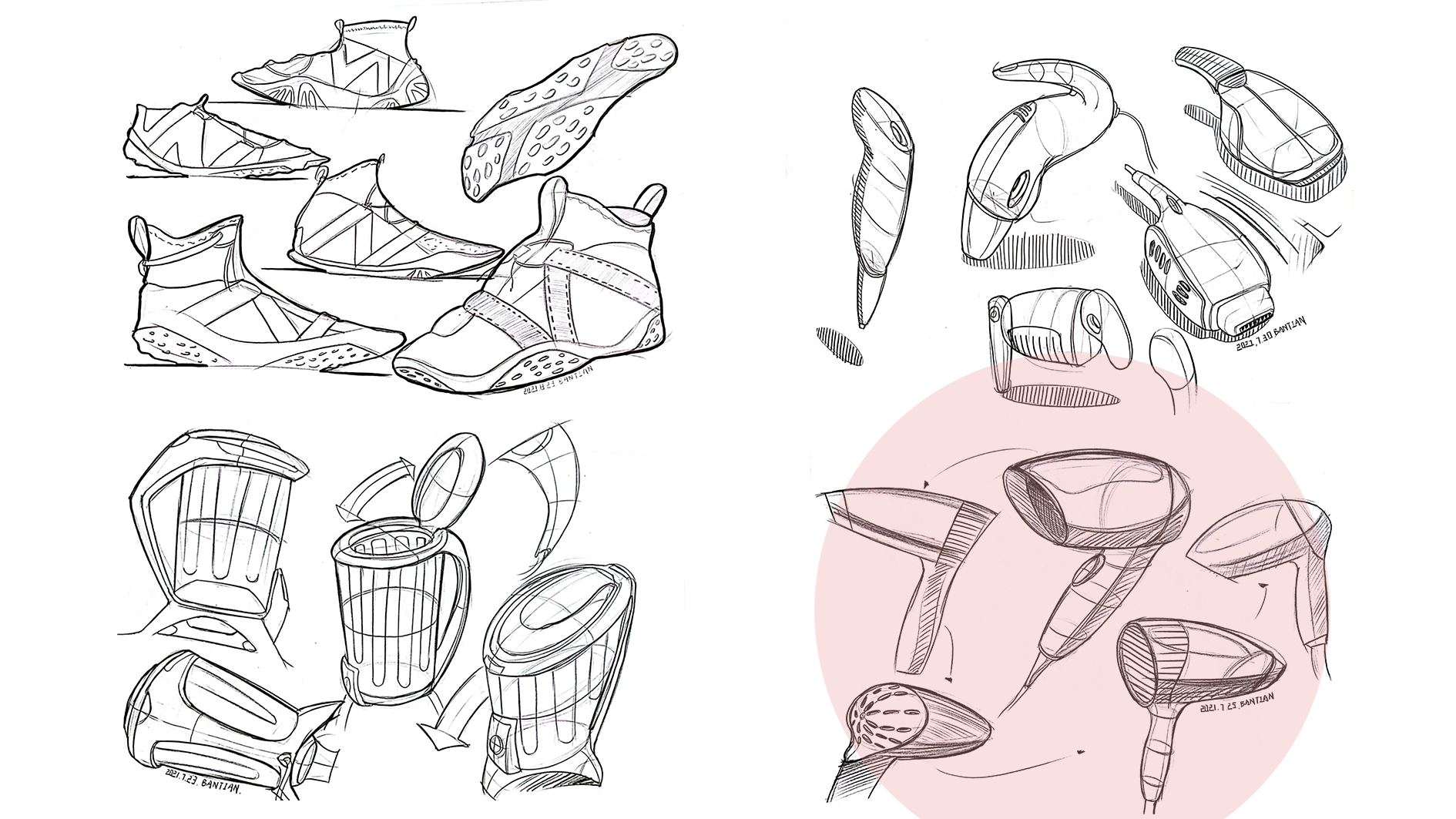 Product hand drawing exercise，Industrial product design，Hand drawn punch in series，2021 summary，