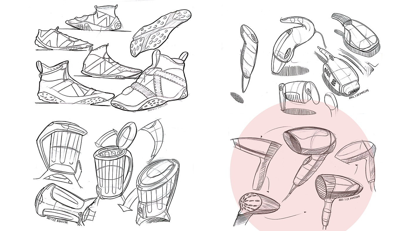 Product hand drawing exercise，Industrial product design，Hand drawn punch in series，2021 summary，