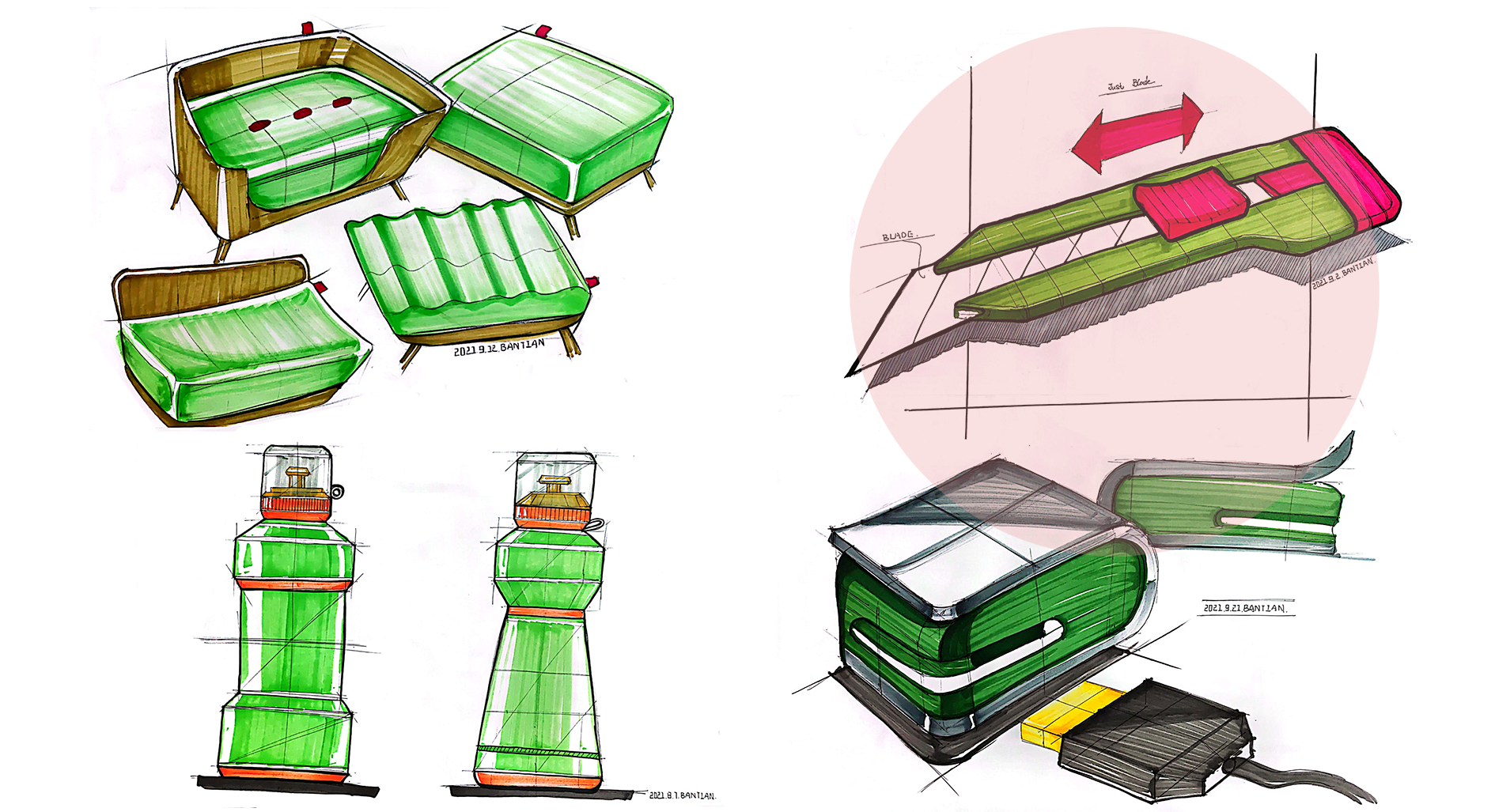 Product hand drawing exercise，Industrial product design，Hand drawn punch in series，2021 summary，