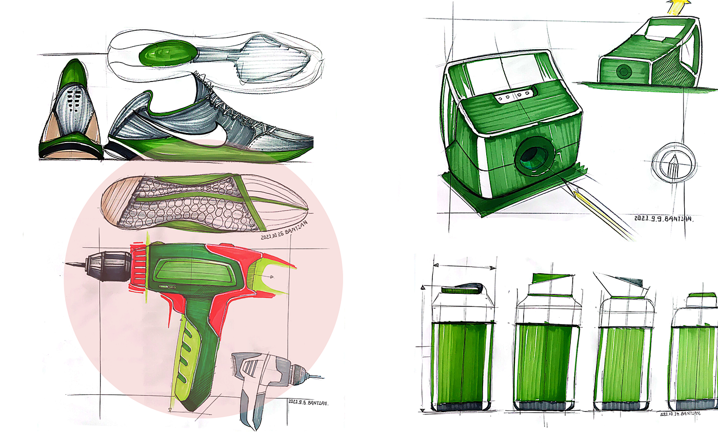 产品手绘练习，工业产品设计，手绘打卡系列，2021年总结，