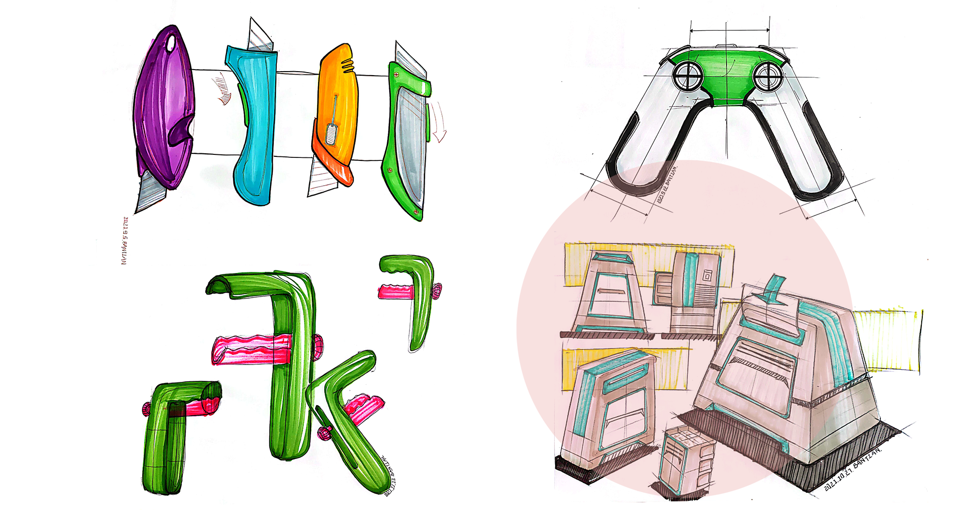Product hand drawing exercise，Industrial product design，Hand drawn punch in series，2021 summary，