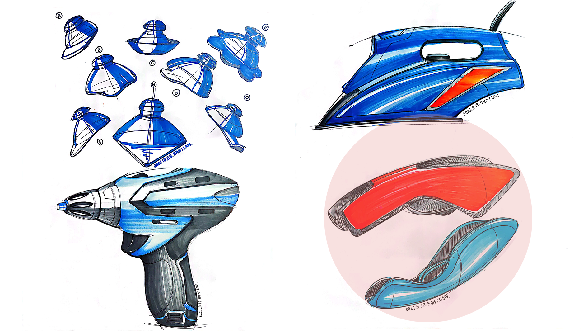 Product hand drawing exercise，Industrial product design，Hand drawn punch in series，2021 summary，