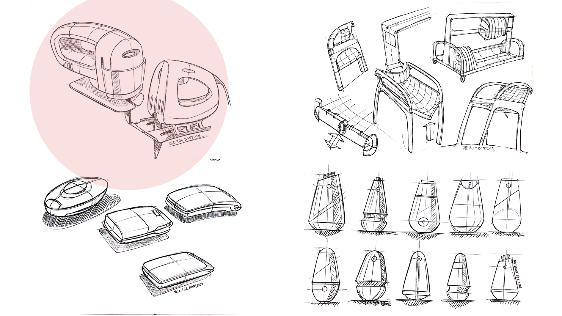 Product hand drawing exercise，Industrial product design，Hand drawn punch in series，2021 summary，