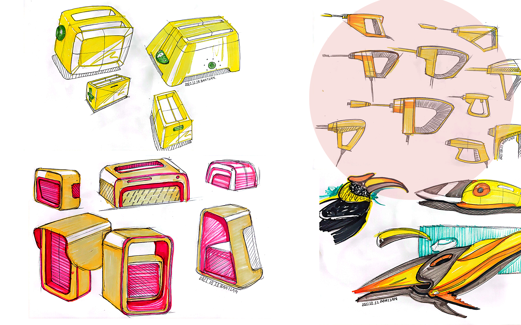 Product hand drawing exercise，Industrial product design，Hand drawn punch in series，2021 summary，