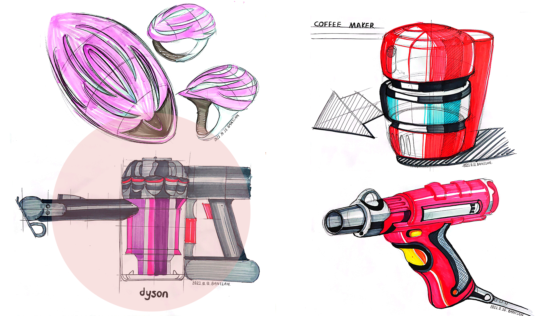 Product hand drawing exercise，Industrial product design，Hand drawn punch in series，2021 summary，