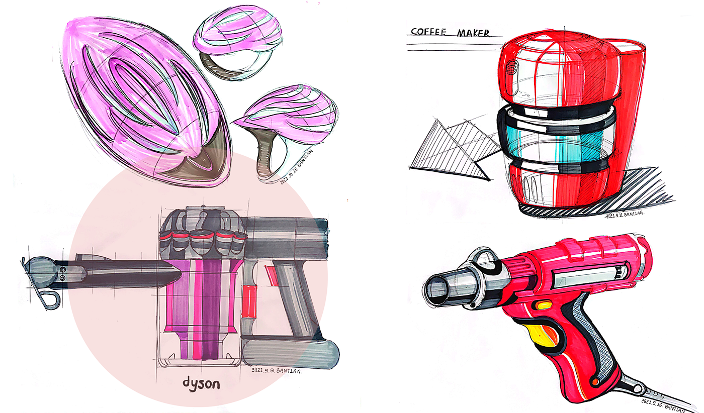 产品手绘练习，工业产品设计，手绘打卡系列，2021年总结，