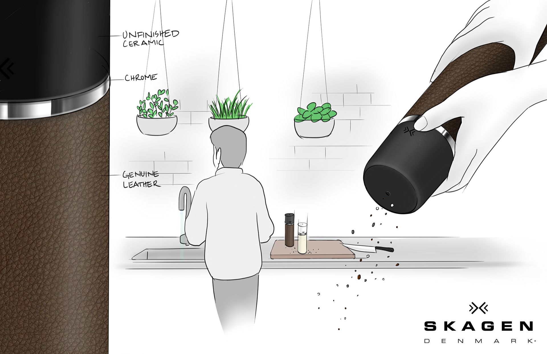 Pepper grinder，Skagen，Stainless steel material，Yan qiangao，