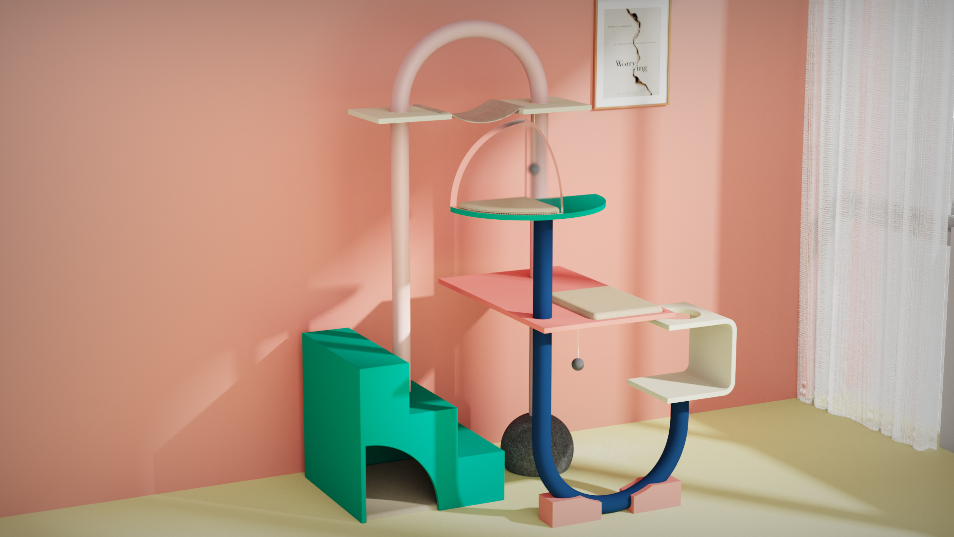 Cat climbing frame，Memphis，cat，Shelf，color，Corrugated paper，Cat nest，