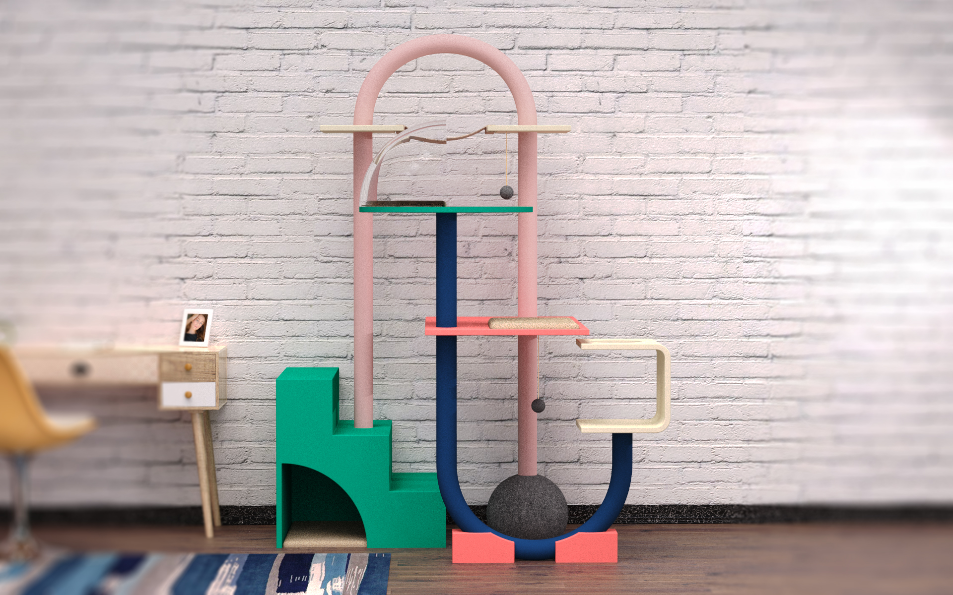 Cat climbing frame，Memphis，cat，Shelf，color，Corrugated paper，Cat nest，