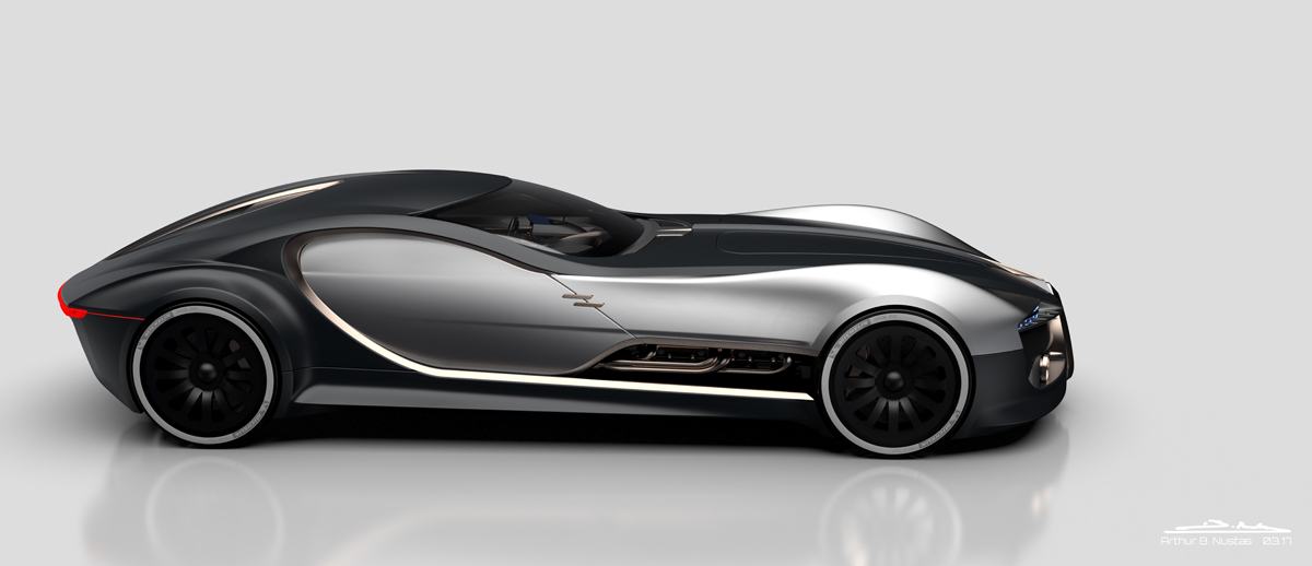 Render，modeling，Hand drawn，Bugatti Type，Bugatti，conceptual design，Automobile design，