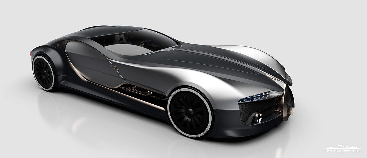 Render，modeling，Hand drawn，Bugatti Type，Bugatti，conceptual design，Automobile design，