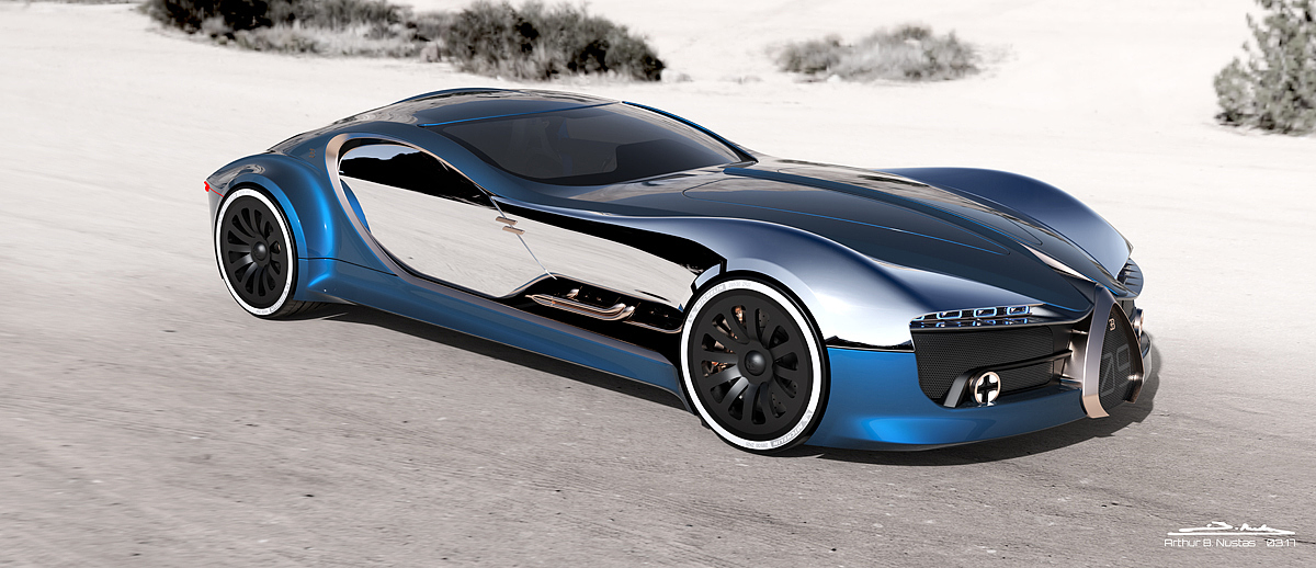 Render，modeling，Hand drawn，Bugatti Type，Bugatti，conceptual design，Automobile design，