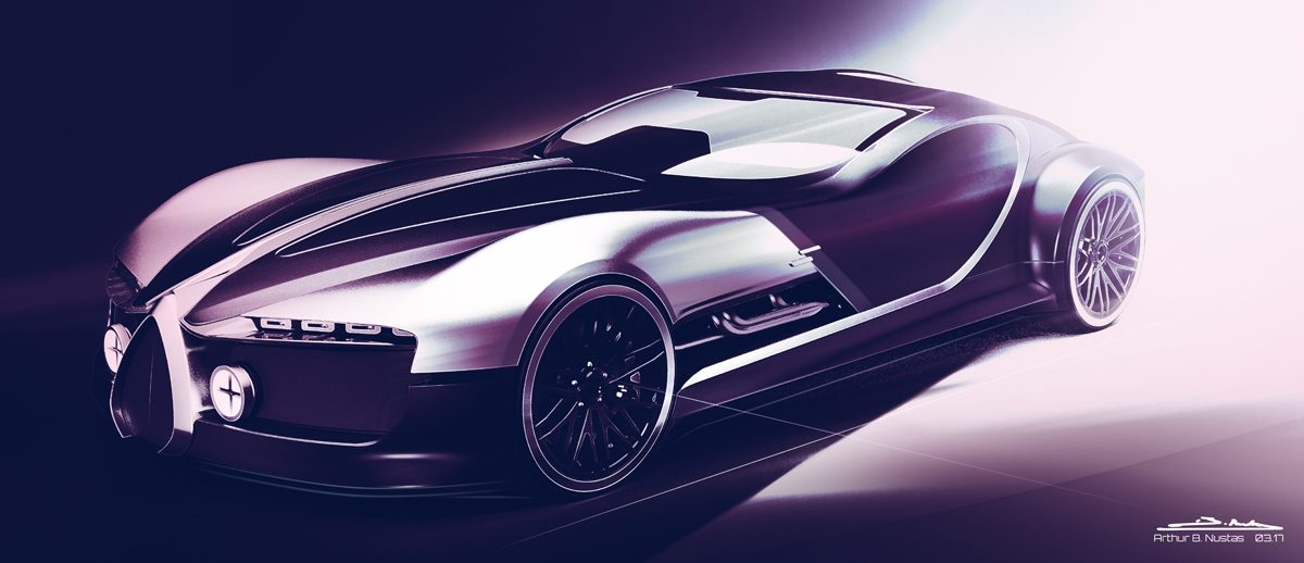 Render，modeling，Hand drawn，Bugatti Type，Bugatti，conceptual design，Automobile design，