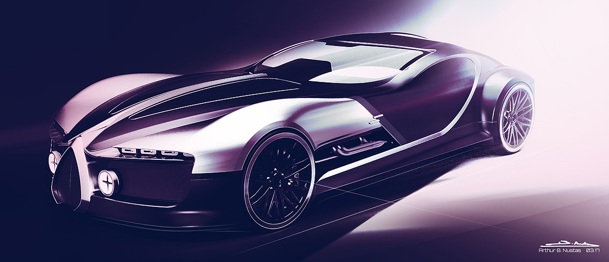 Render，modeling，Hand drawn，Bugatti Type，Bugatti，conceptual design，Automobile design，